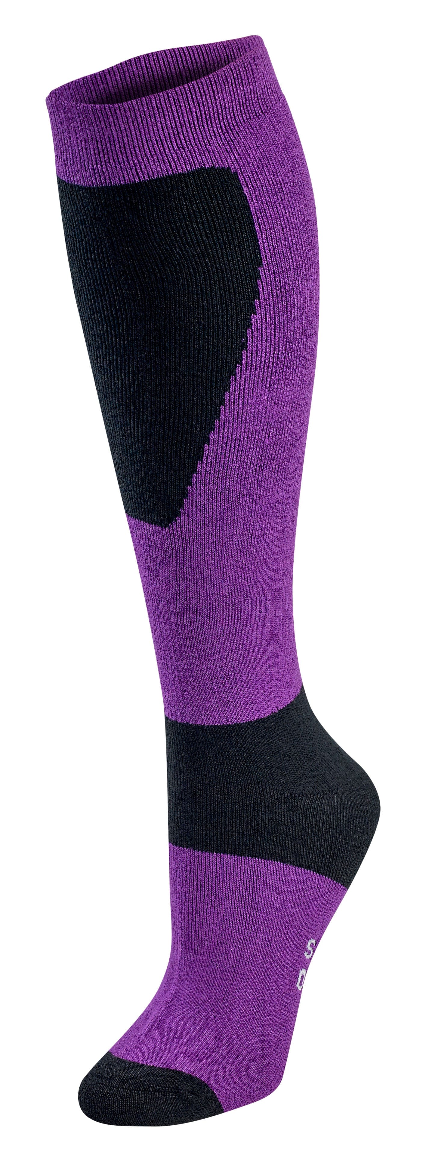Purple and black knee-high sock on a white background