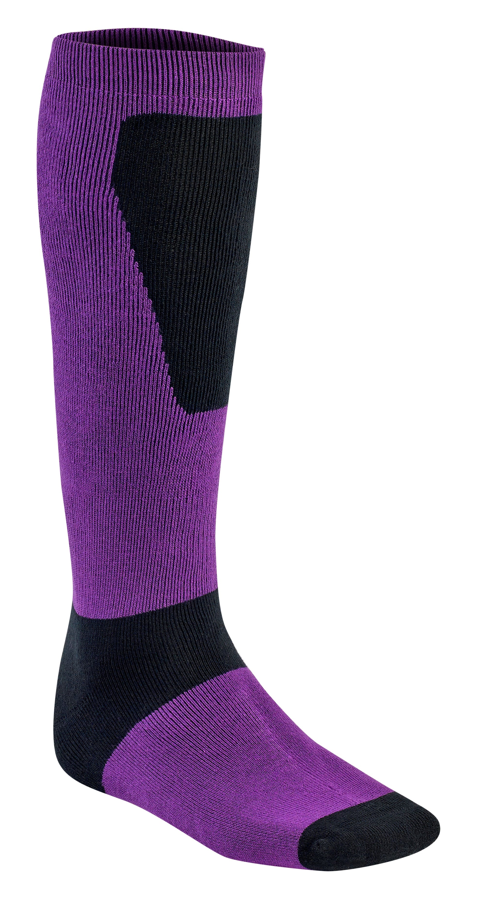 Purple and black knee-high sock on a white background