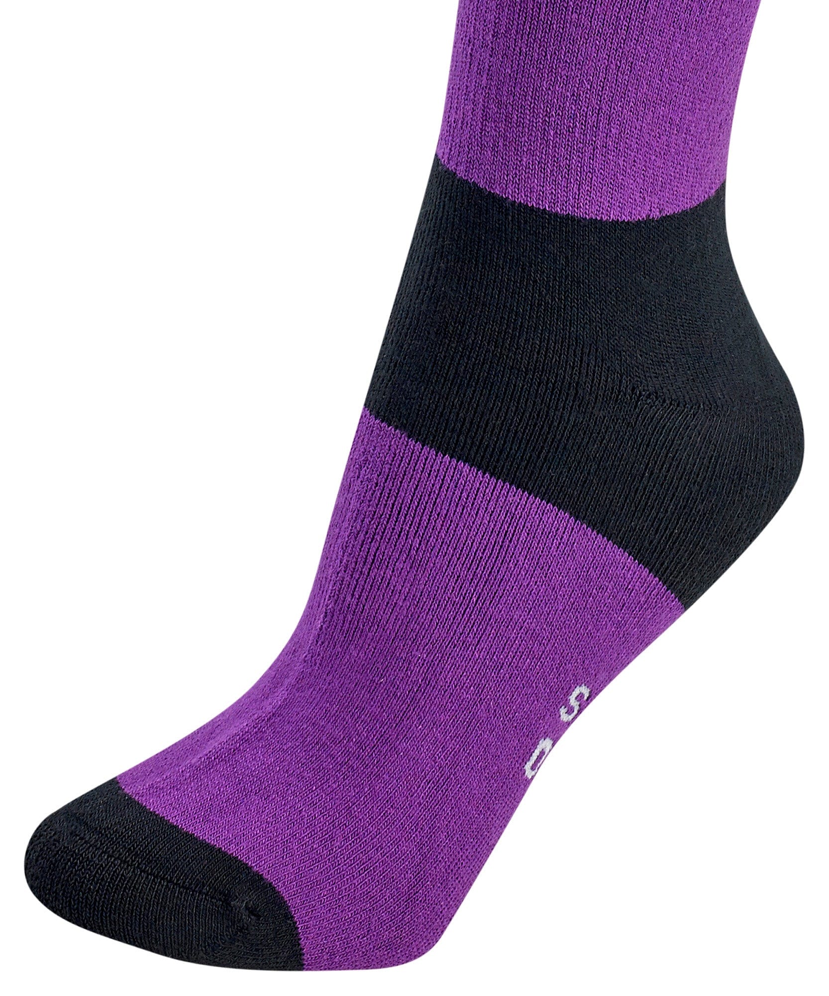 Purple and black sock on a white background