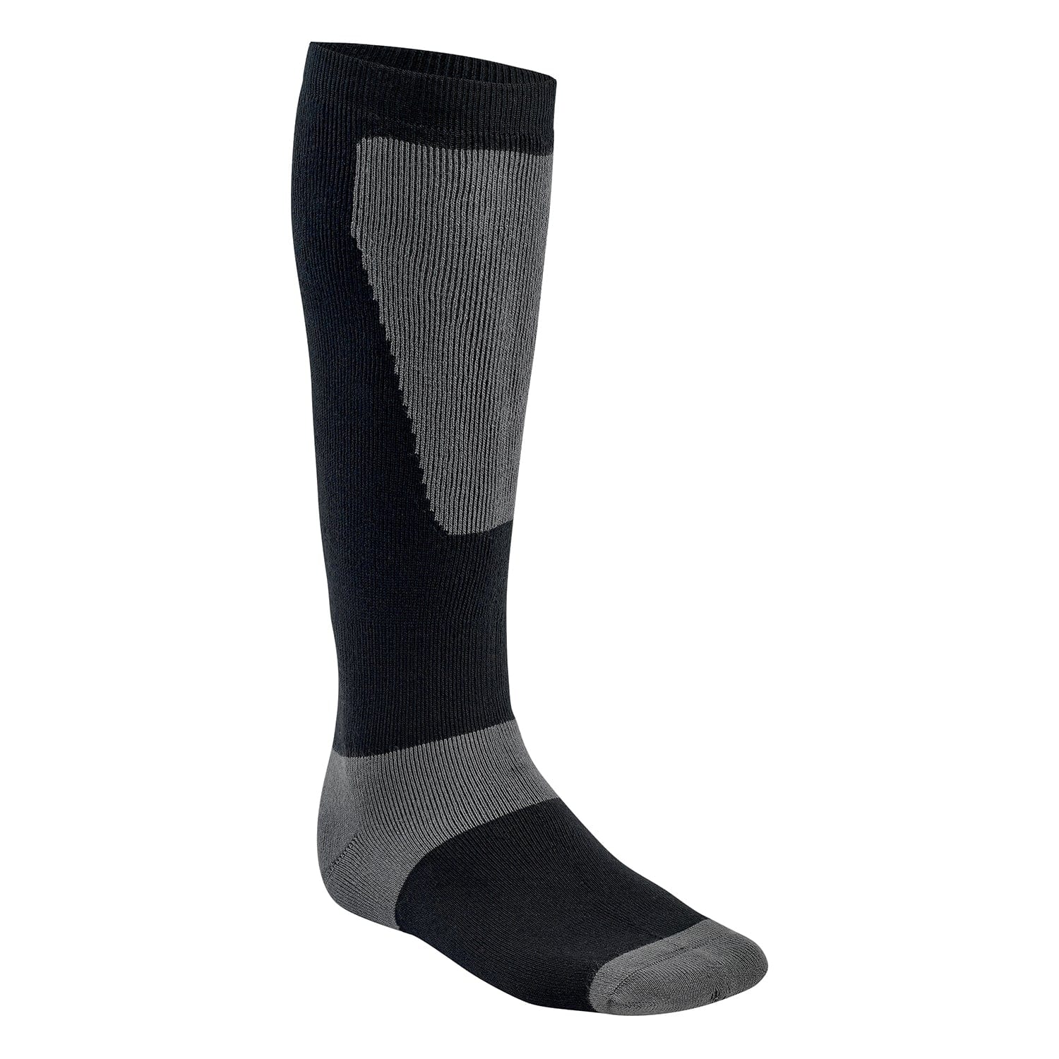 Black and gray knee-high sock on a white background