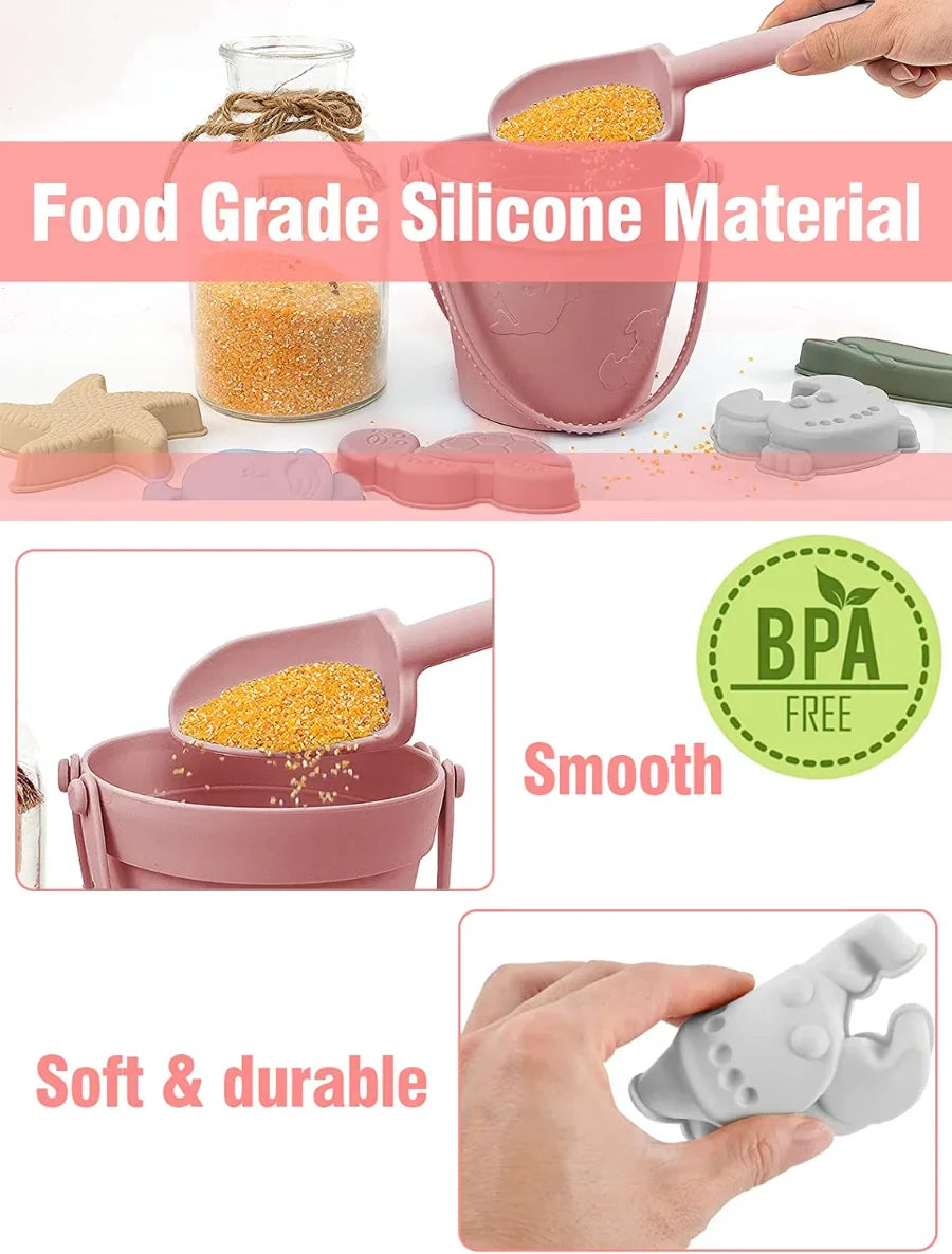 Silicone kitchen tools with food-grade material and BPA-free label on a white background