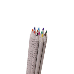 Three colored pencils with wooden accents on a white background