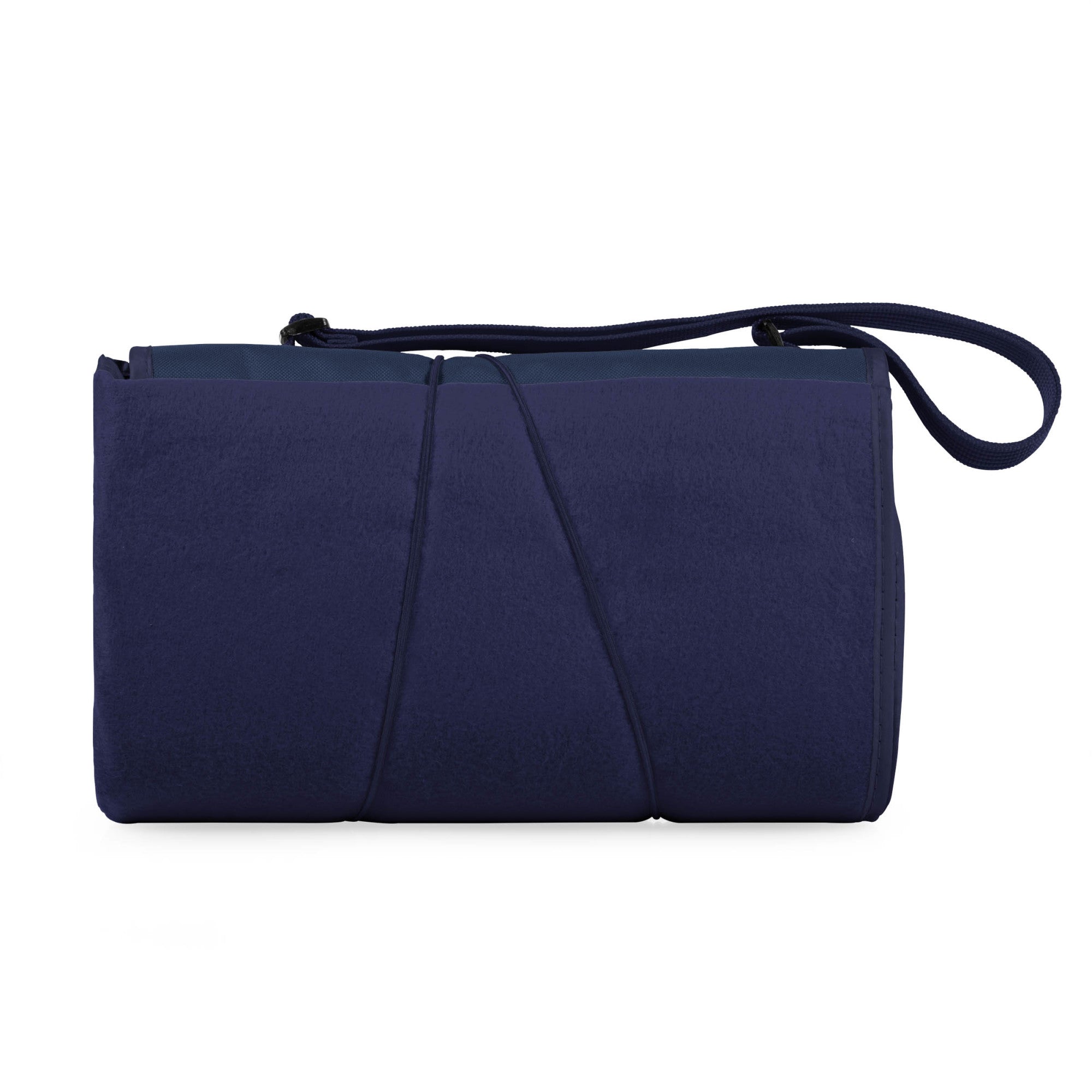 Navy blue bag with a strap on a white background