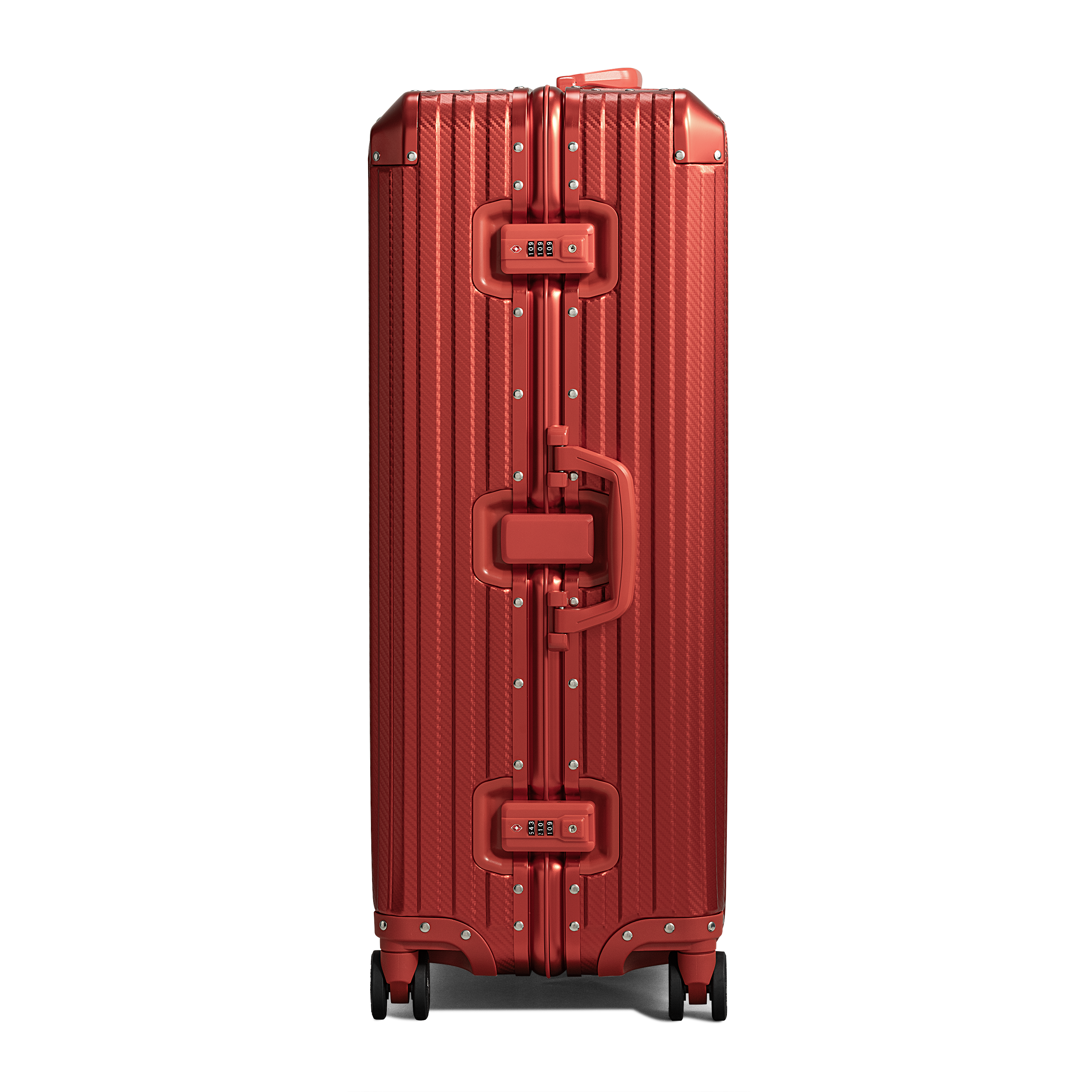 Red suitcase with a white background