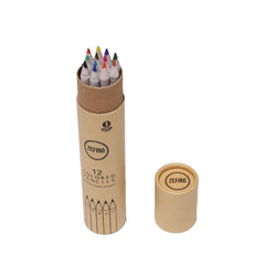 Set of colored pencils in a cardboard tube with Zefiro branding on a white background