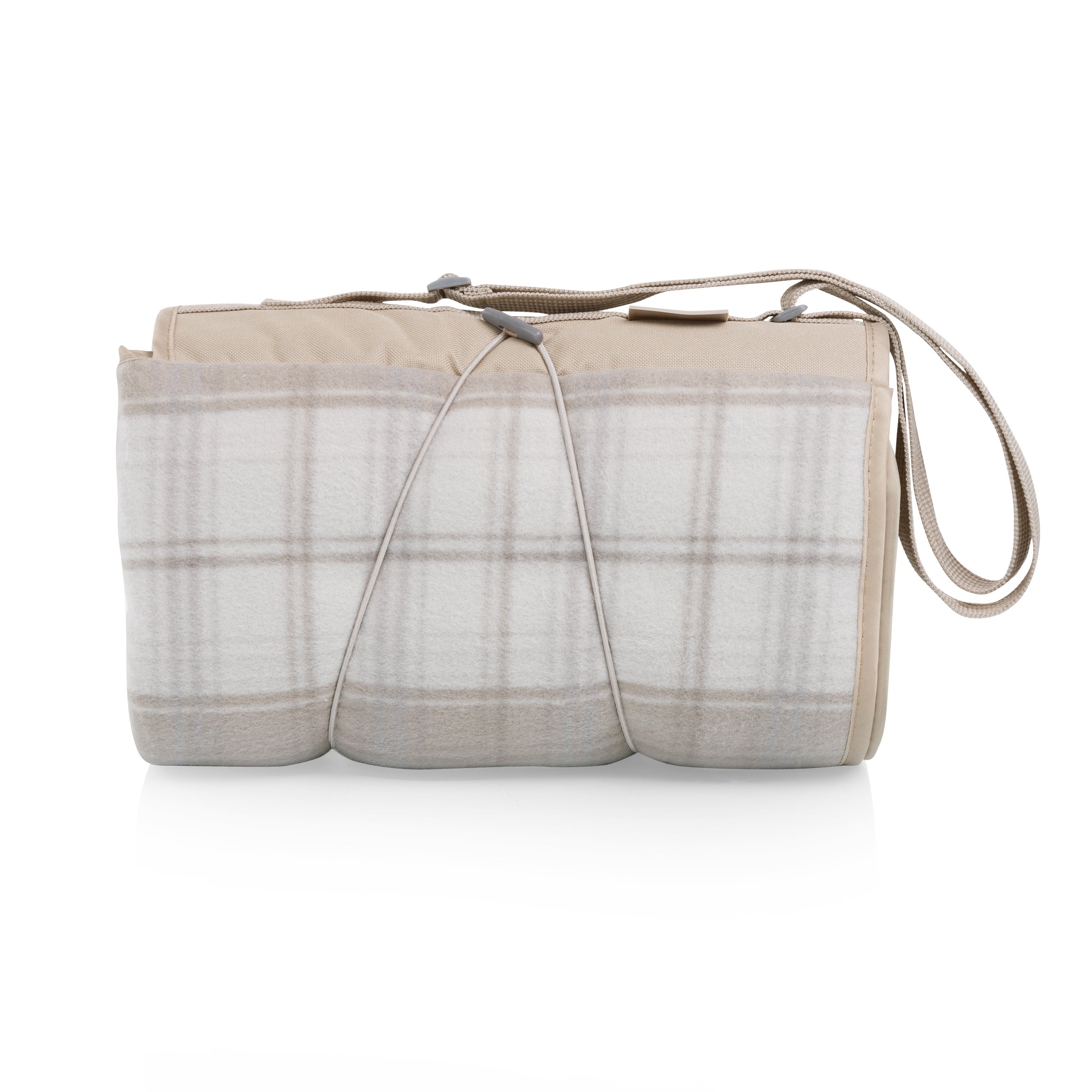 Crossbody bag with a plaid pattern on a white background