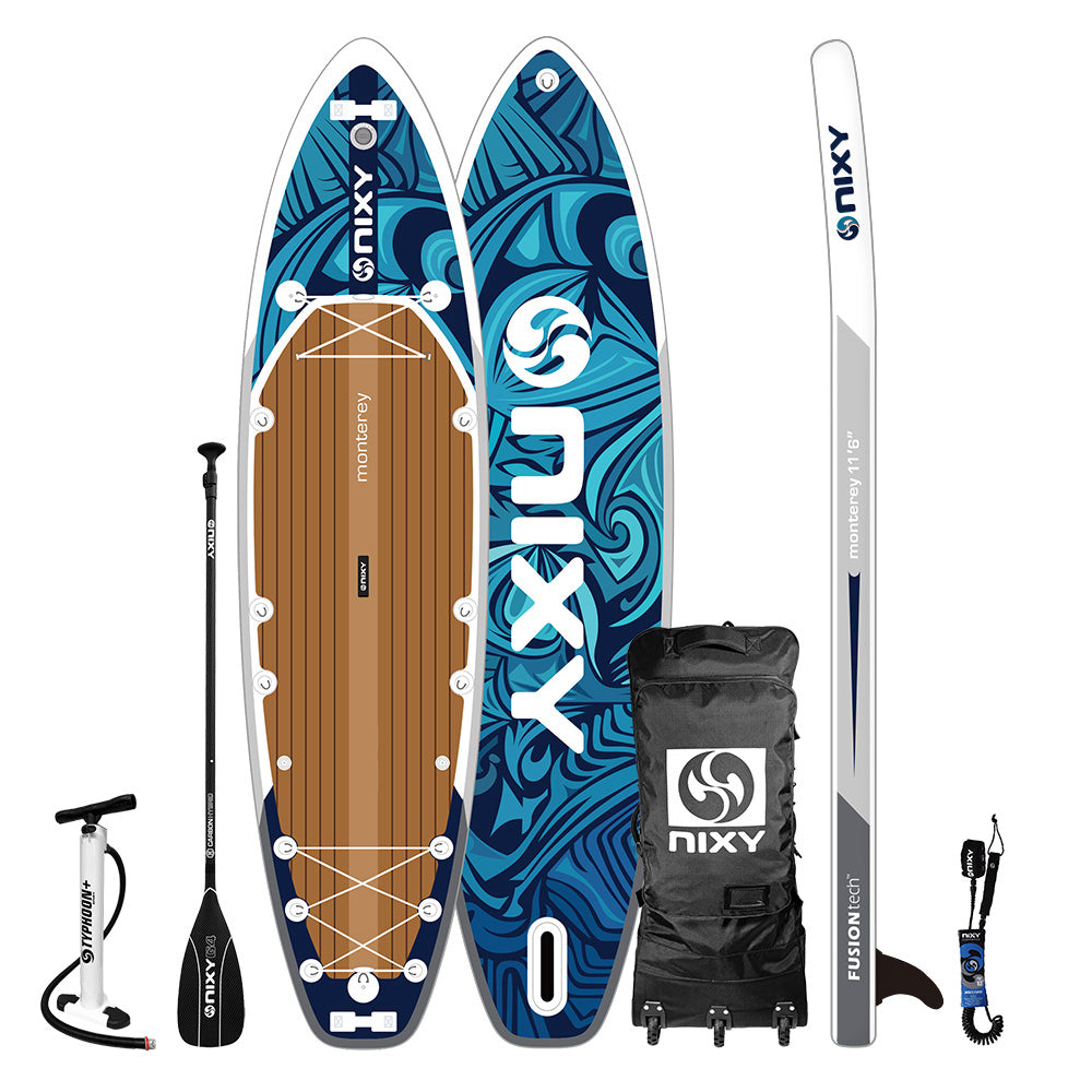 NIXY inflatable paddle board set with accessories on a white background