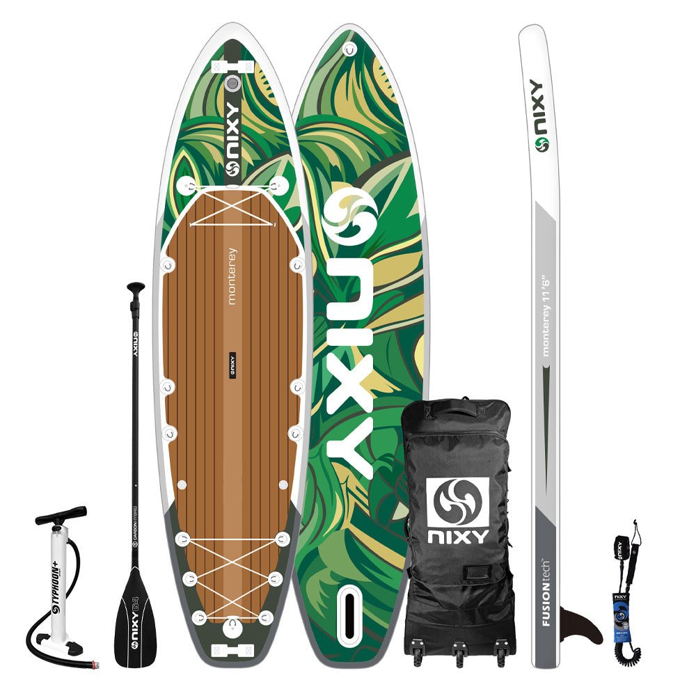 NIXY inflatable paddle board set with accessories on a white background