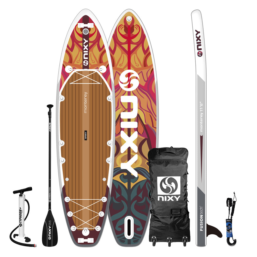 NIXY inflatable paddle board set with accessories on a white background