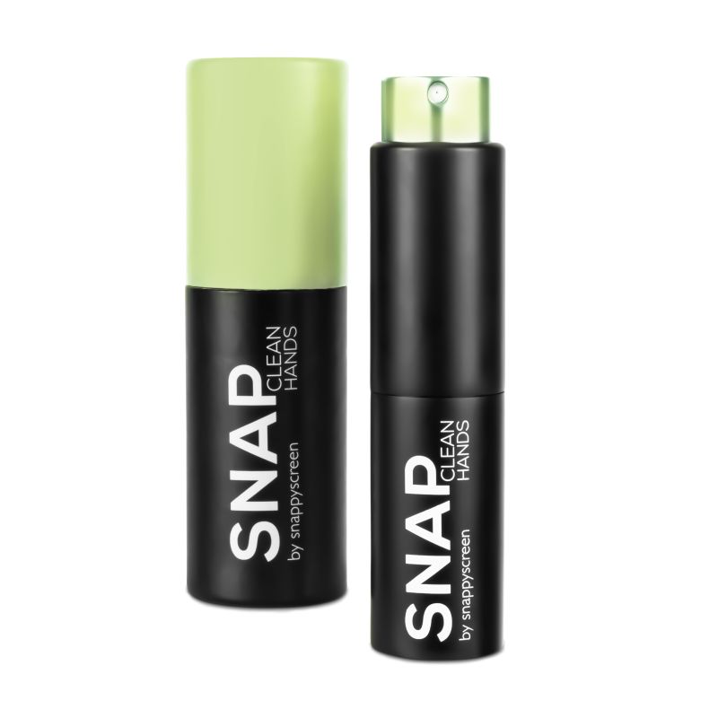 Black and green 'SNAP Clean Hands' product on a white background