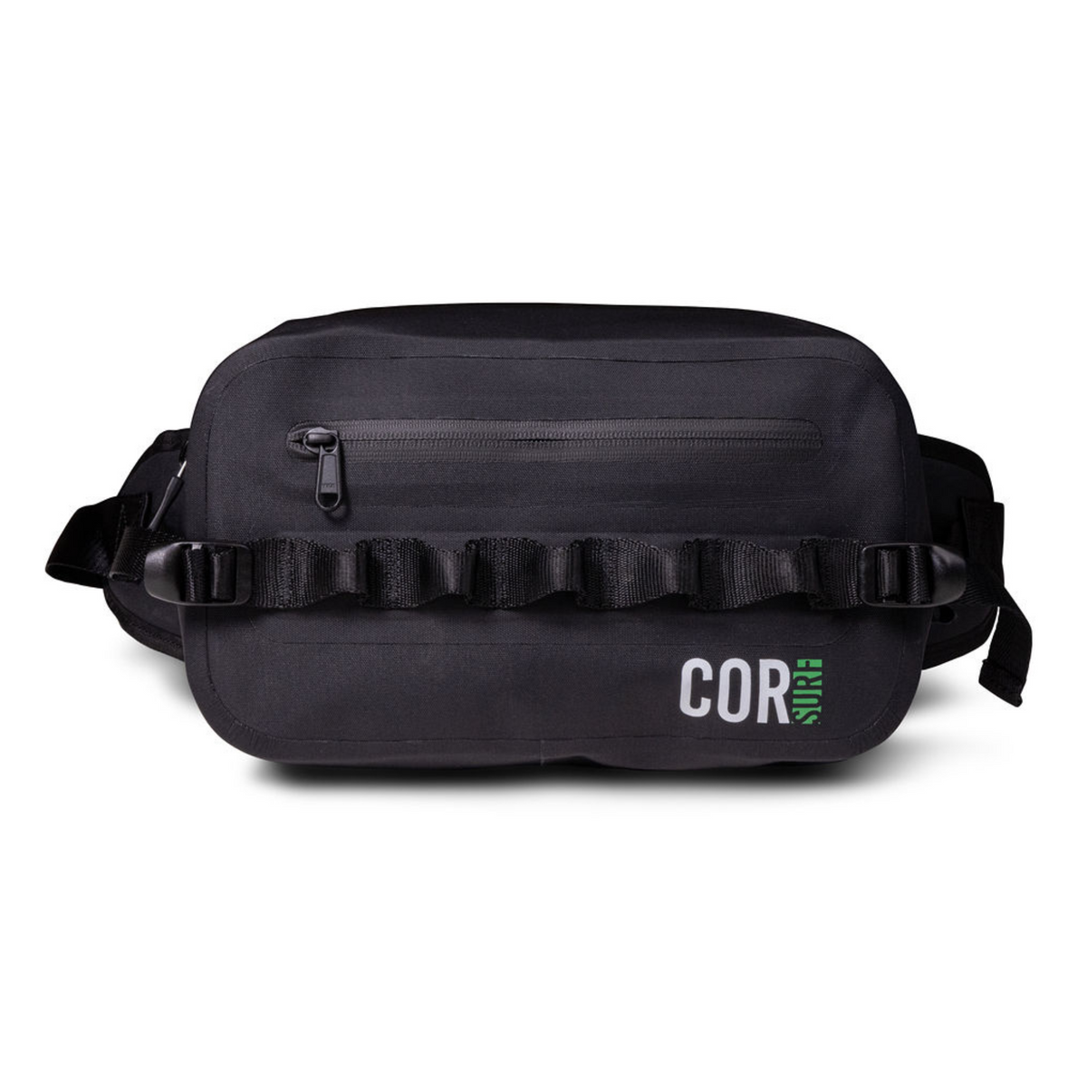 Black duffel bag with 'COR' branding on a white background