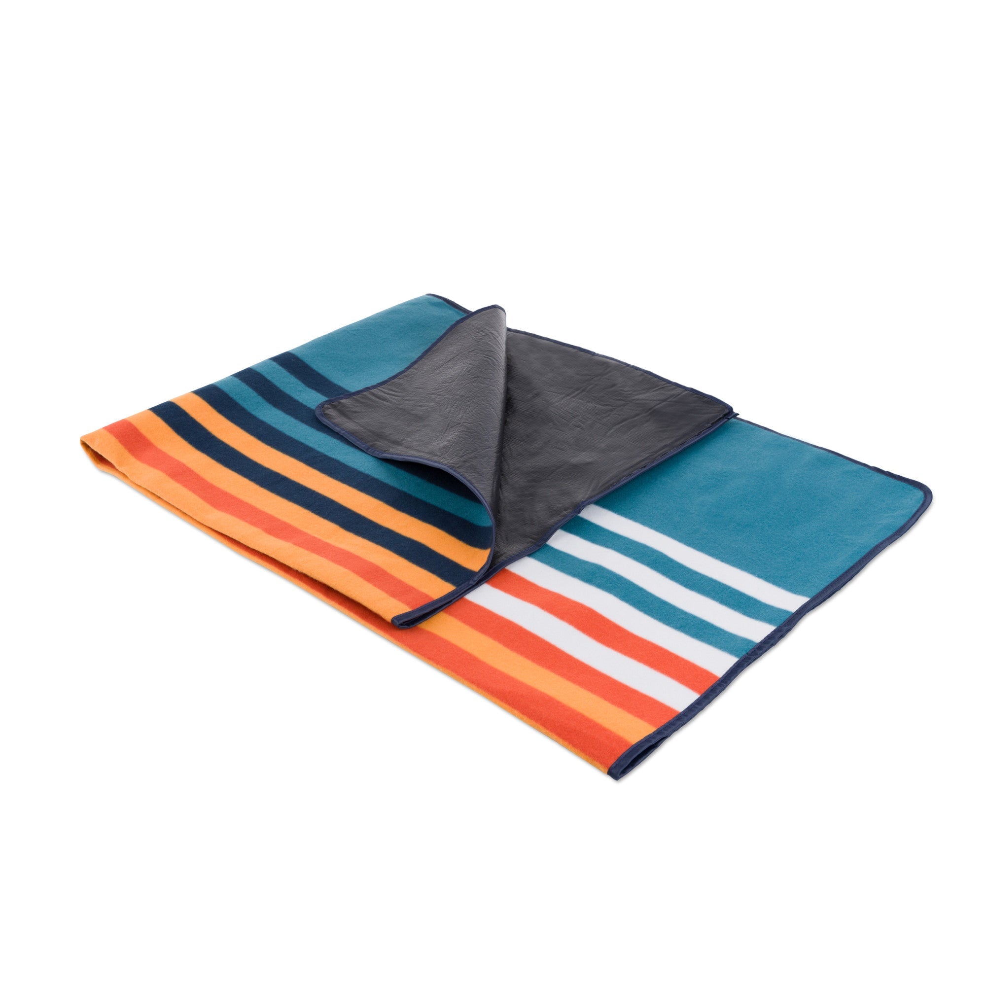 Folded towel with colorful stripes on a white background